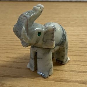Vintage Onyx Marble Stone Carved Elephant 3” Inch Figure Trunk Up for Good Luck